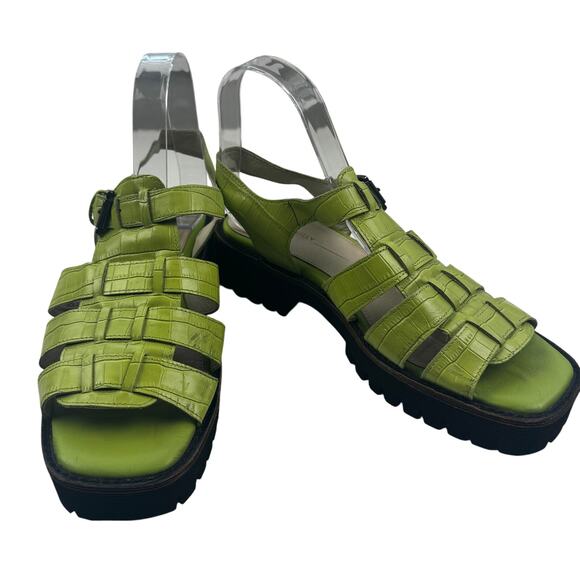 Intentionally Haddie Dad Green Croc Fisherman Chunky Sandals Women's Size 9 - Picture 1 of 9